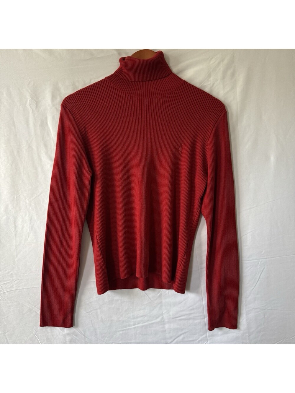 Ralph Lauren Sweater XL Red Wool Turtleneck Ribbed Knit Pony Logo